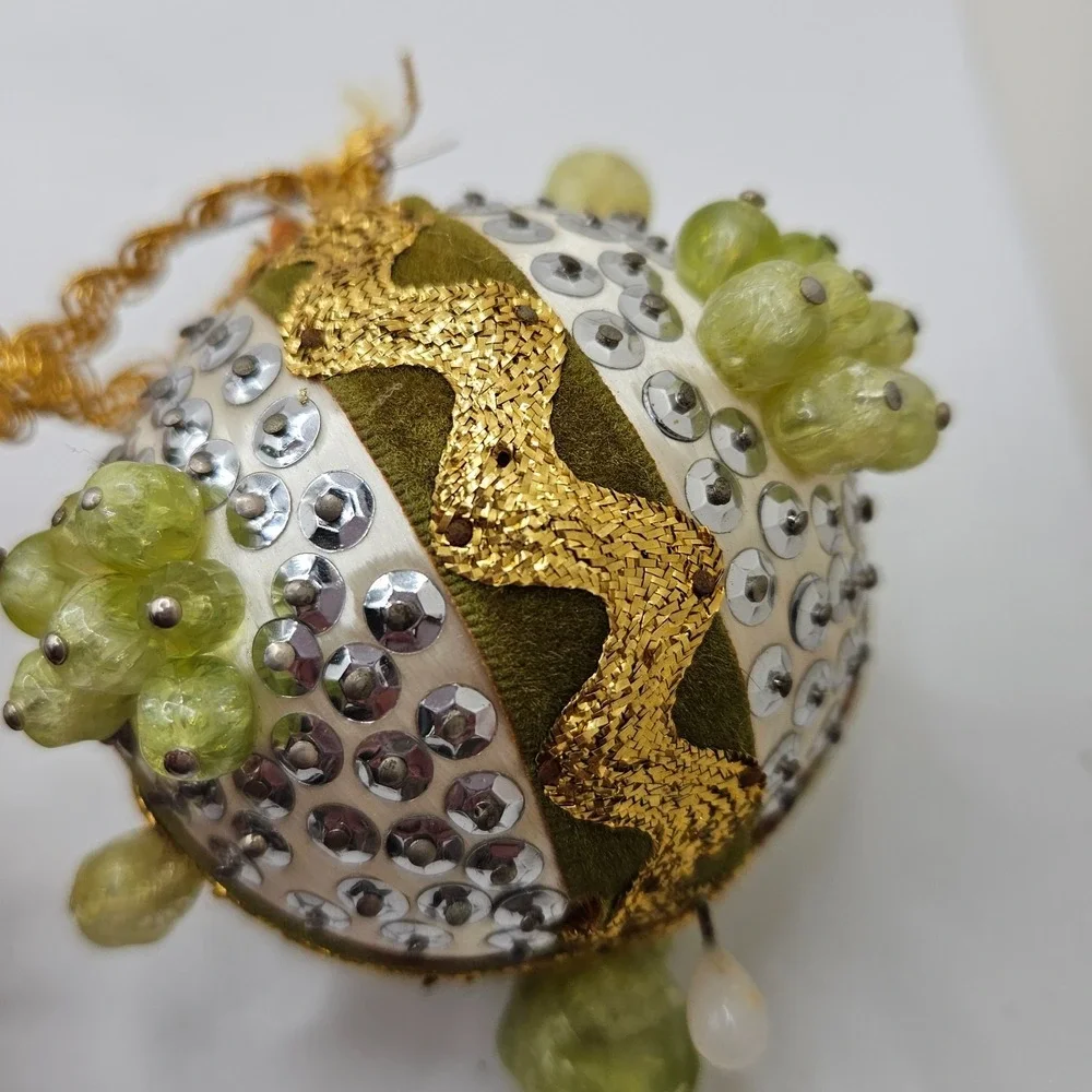 Vintage Lot of 4 Handmade Satin Sequin Beaded Christmas Ball Ornaments